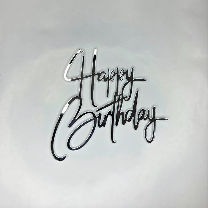 Happy Birthday Silver Acrylic Cake Charm 10cm