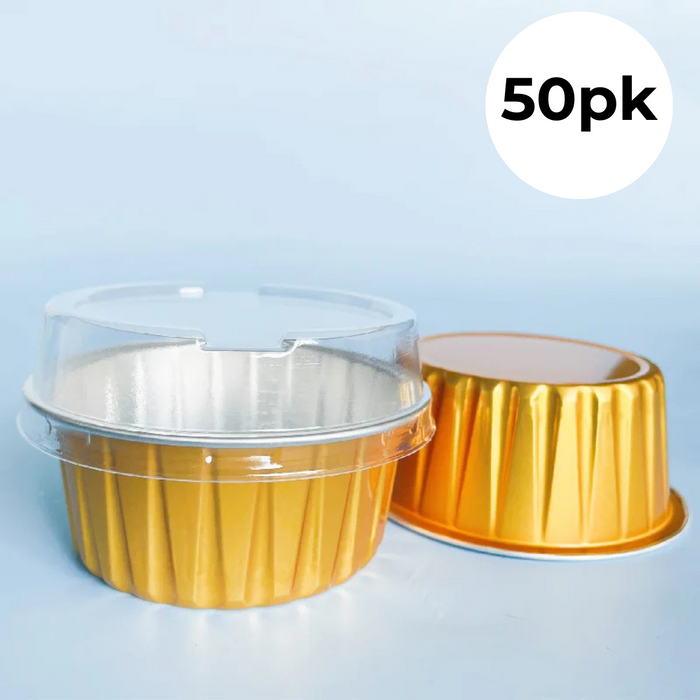 Round Foil Baking Cup with Lid 50pk - Gold