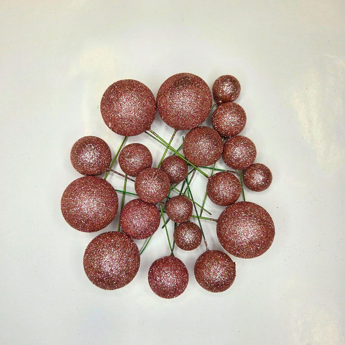 Cake Ball Toppers 20pc Mixed Sizes - Rose Gold Glitter