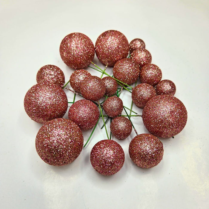Cake Ball Toppers 20pc Mixed Sizes - Rose Gold Glitter