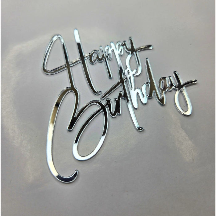Happy Birthday Silver Acrylic Cake Charm 10cm
