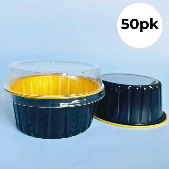 Round Foil Baking Cup with Lid 50pk - Black