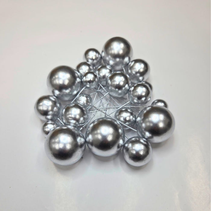 Cake Ball Toppers 20pc Mixed Sizes - Silver