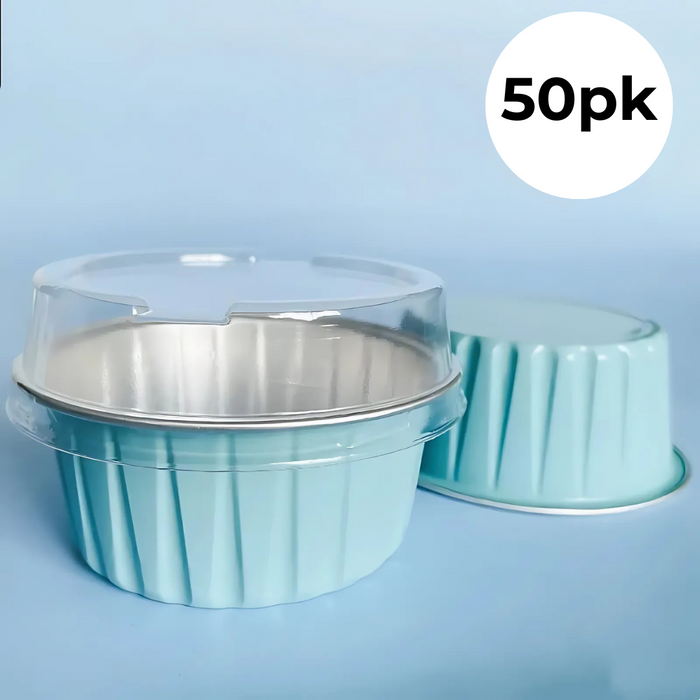 Round Foil Baking Cup with Lid 50pk - Blue