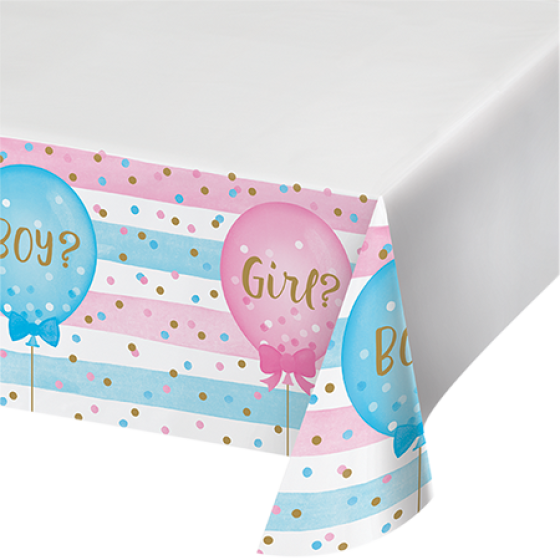 Gender Reveal Balloons Tablecover Plastic Border Print