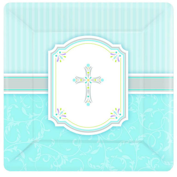 Square Plates Blessings Blue - 8pk