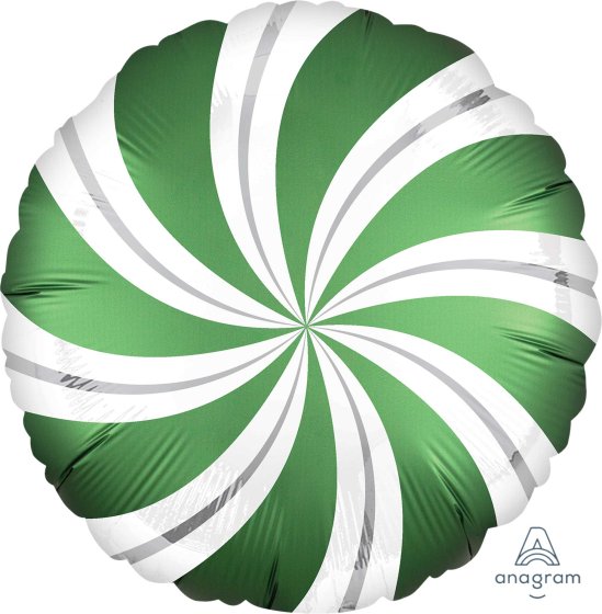 Satin Emerald Green Candy Cane Swirls 45cm Standard Foil Balloon