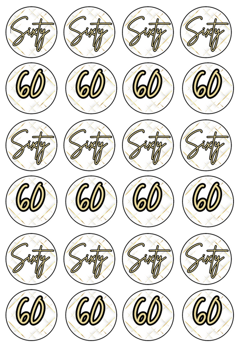 Edible Cupcake Toppers - 60th Black & Gold