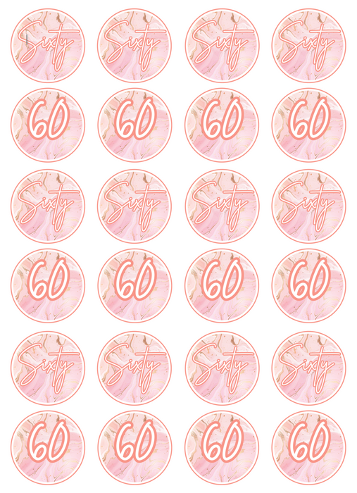 Edible Cupcake Toppers - 60th Rose Gold