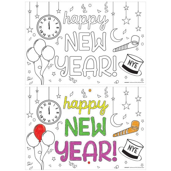 Happy New Year Colouring Activity Paper Placemats 24pk