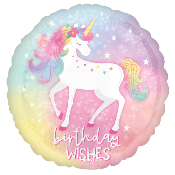 18inch Foil Balloon - Enchanted Unicorn Birthday Wishes