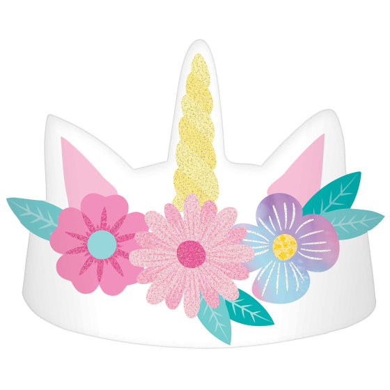 Enchanted Unicorn Glittered Paper Crowns 8pk