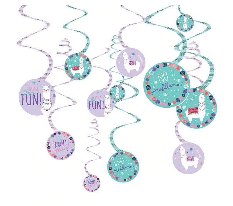 Llama Party Hanging Swirl Decorations 12pc