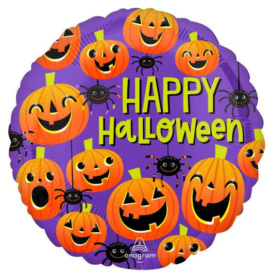 45cm Standard Happy Halloween Spiders & Pumpkins Foil Balloon