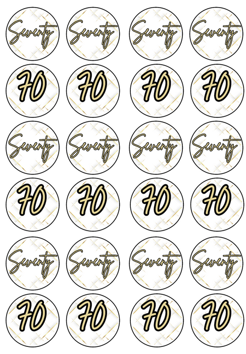 Edible Cupcake Toppers - 70th Black & Gold