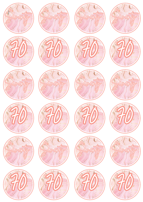 Edible Cupcake Toppers - 70th Rose Gold