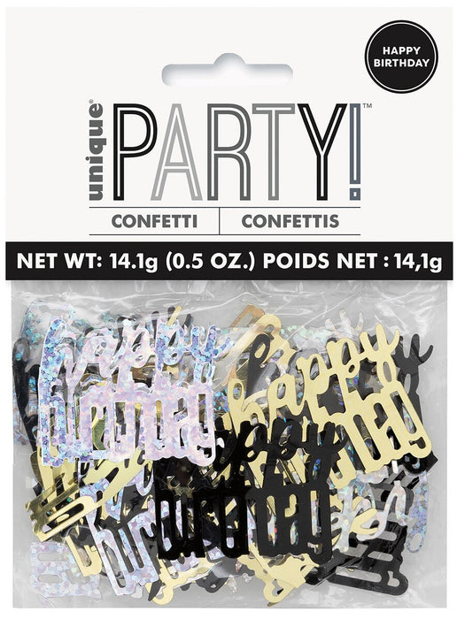 Glitz Black, Silver And Gold Happy Birthday Foil Confetti