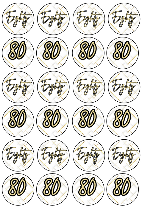 Edible Cupcake Toppers - 80th Black & Gold