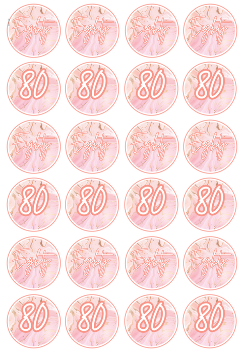 Edible Cupcake Toppers - 80th Rose Gold
