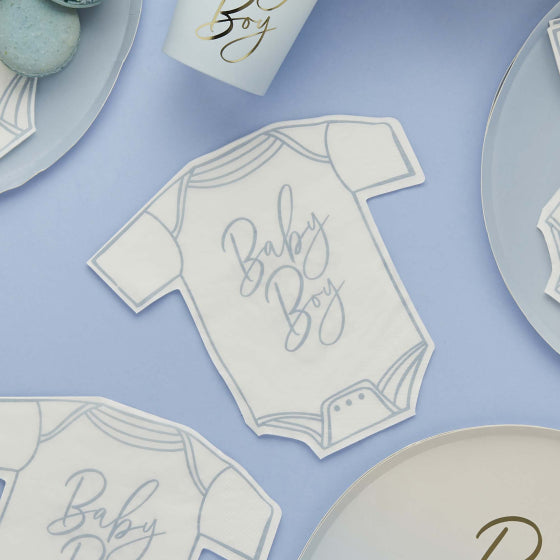 Baby Shower Blue 'Baby Boy' Babygrow Shaped Napkins