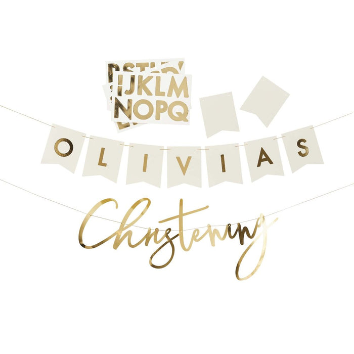 Christening Gold Customisable Card Banner 2.2m