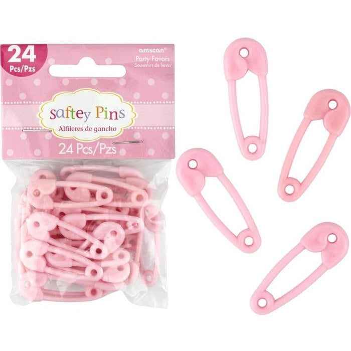 Baby Safety Pins Favor Charms - Pink 24pk