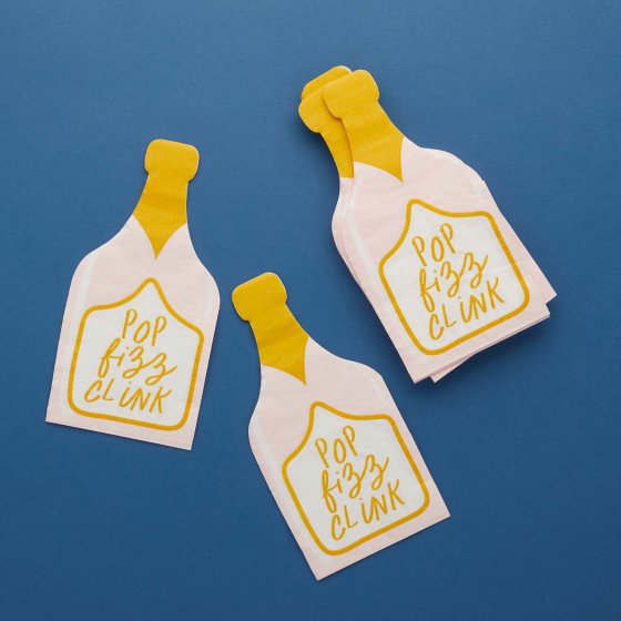New Years Eve Champagne Bottle Shaped Napkins