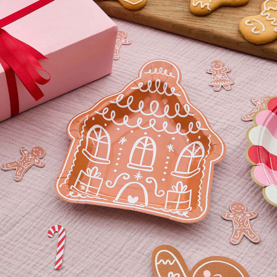 Gingerbread House Shaped Paper Plate 8pk