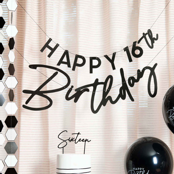 Monochrome Party Black 'Happy Birthday' Customisable Card Banner 2.2m