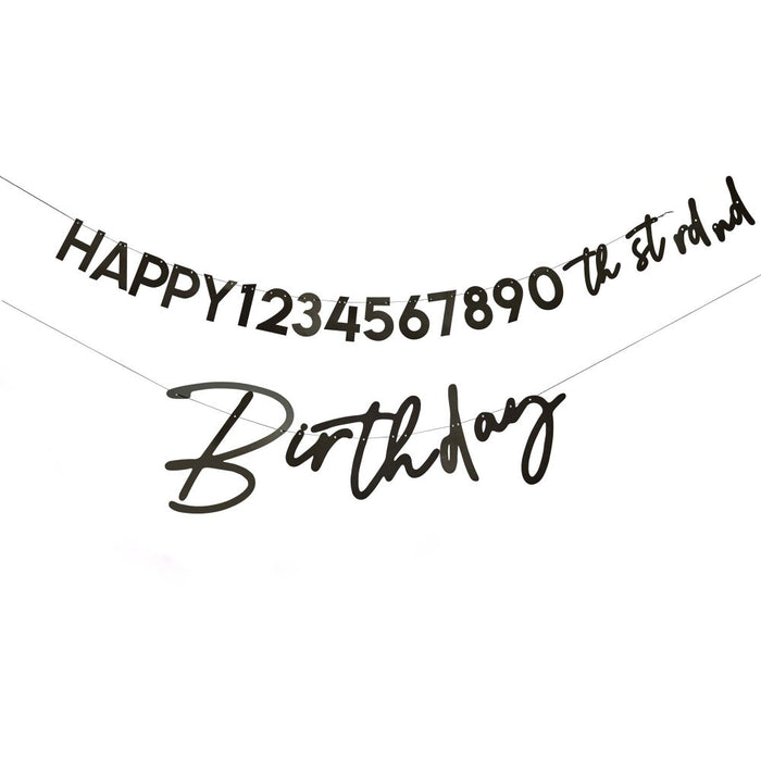 Monochrome Party Black 'Happy Birthday' Customisable Card Banner 2.2m