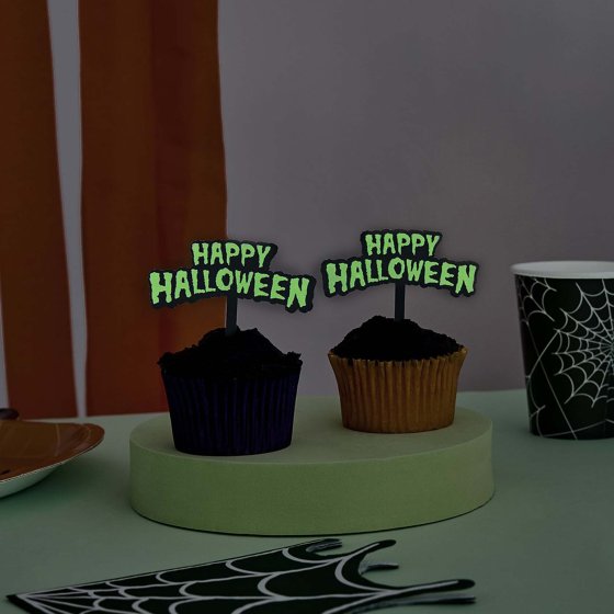 Retro Halloween Glow in the Dark Cupcake Toppers 12pk