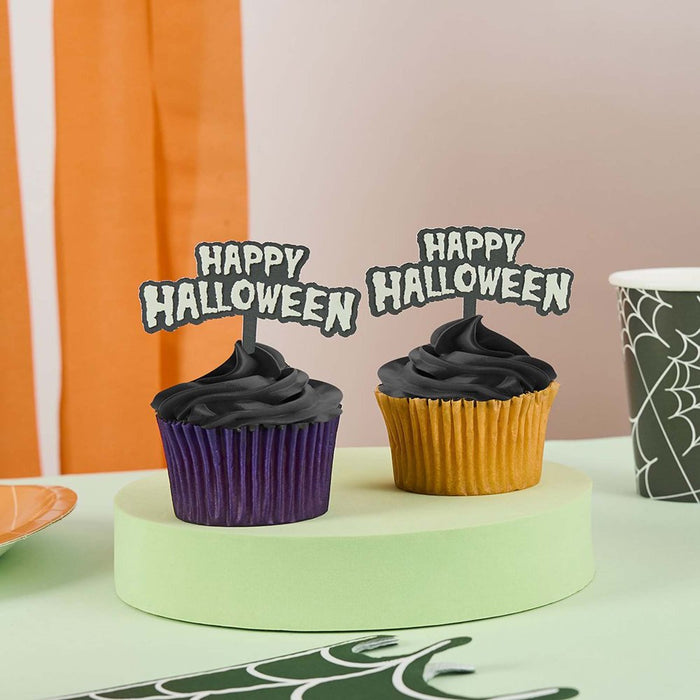 Retro Halloween Glow in the Dark Cupcake Toppers 12pk