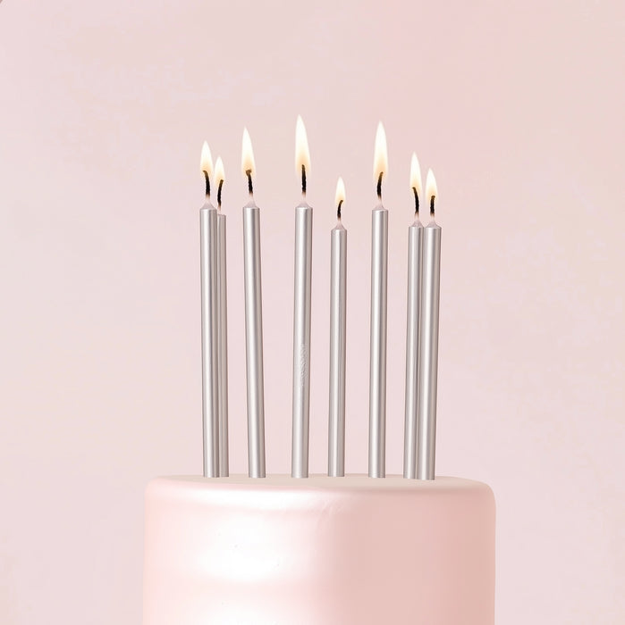 12cm Tall Cake Candles Silver (Pack of 12)