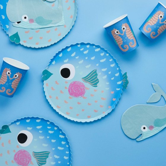 Whale Of A Time Puffer Fish Shaped Paper Plates 8pk