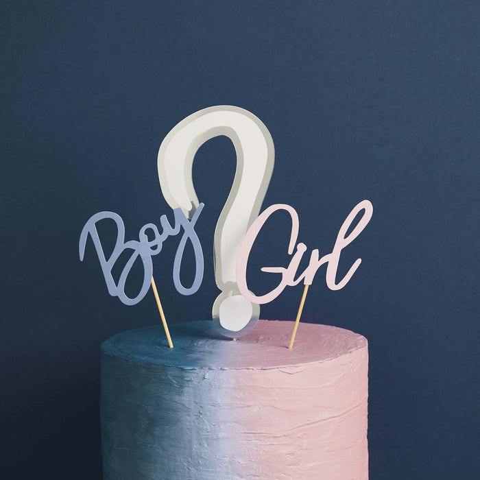 We Wonder What You Are? Gender Reveal Card Cake Topper Set