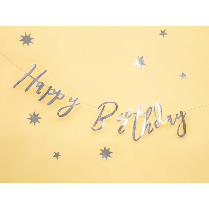 Happy Birthday Script Silver Banner