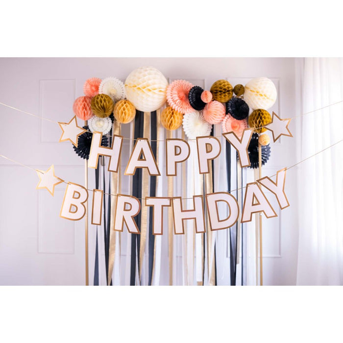 Happy Birthday White & Gold Letter Banner