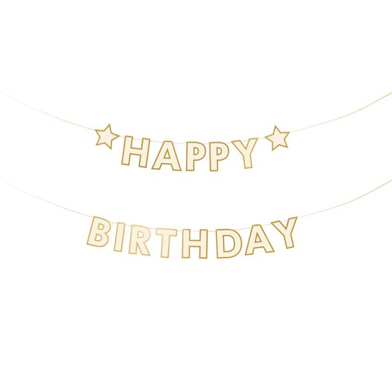Happy Birthday White & Gold Letter Banner