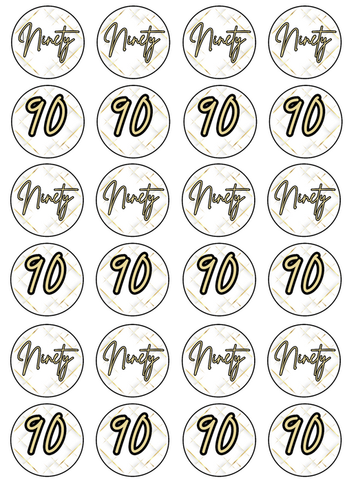 Edible Cupcake Toppers - 90th Black & Gold