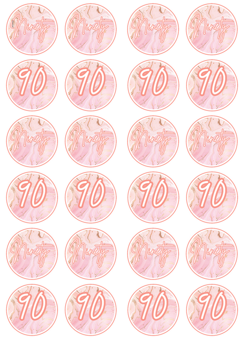 Edible Cupcake Toppers - 90th Rose Gold