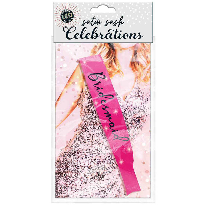 Bridesmaid Flashing Sash Pink With Black Lettering