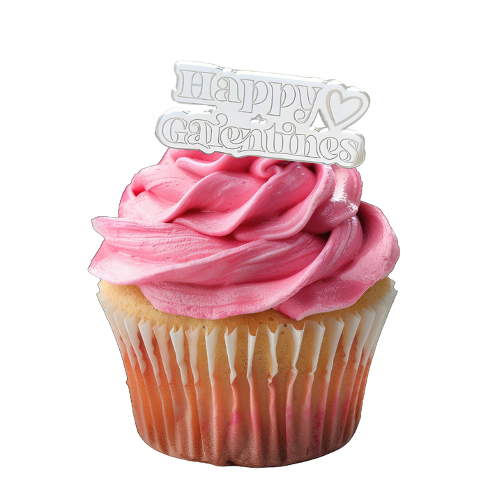 Happy Galentines Acylic Cupcake Topper Silver 5pc