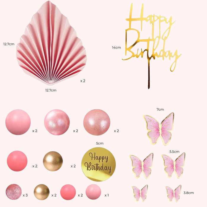 Birthday Cake Topper Deco Kit - Pink & Gold