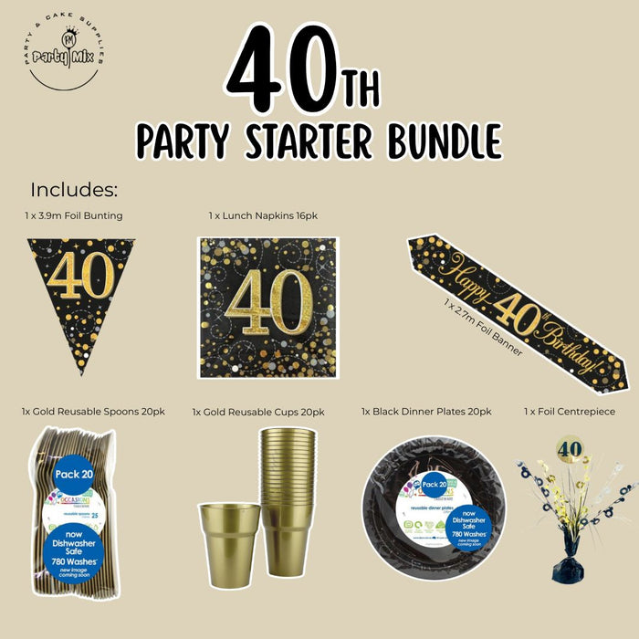 40th Party Starter Bundle Black & Gold