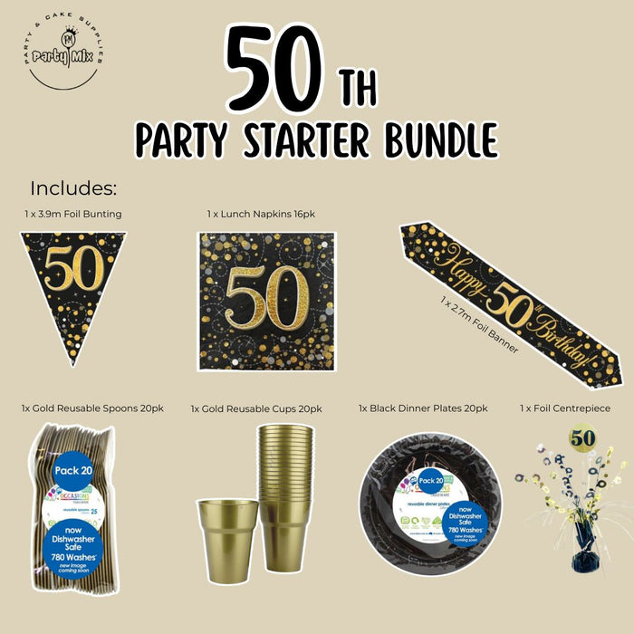 50th Party Starter Bundle Black & Gold