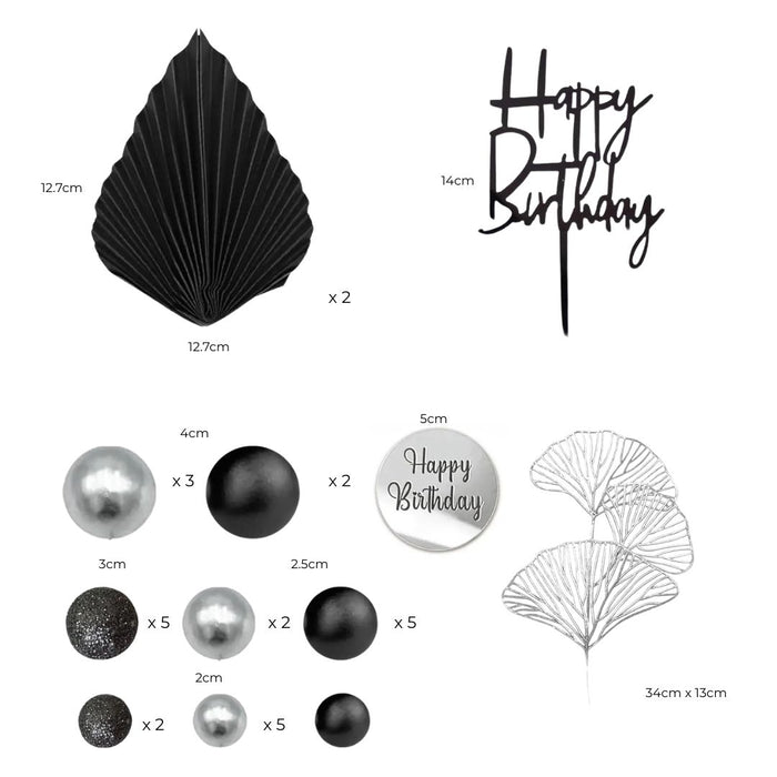 Birthday Cake Topper Deco Kit - Black & Silver