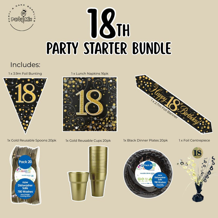 18th Party Starter Bundle Black & Gold