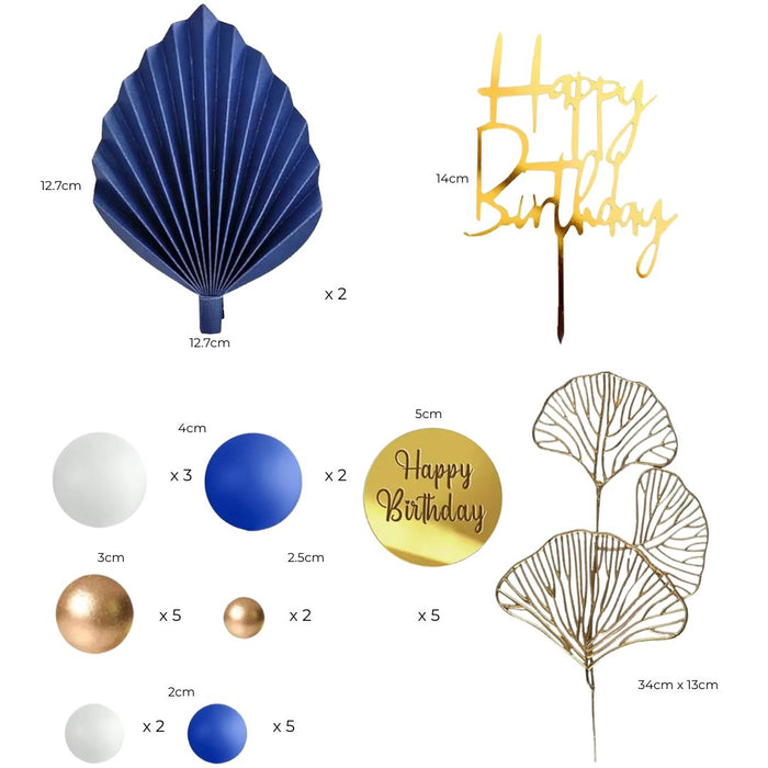 Birthday Cake Topper Deco Kit - Blue & Gold