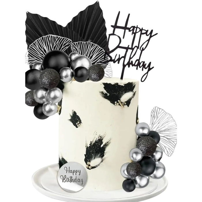 Birthday Cake Topper Deco Kit - Black & Silver