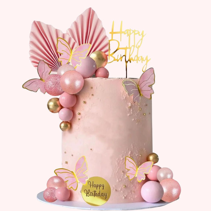 Birthday Cake Topper Deco Kit - Pink & Gold